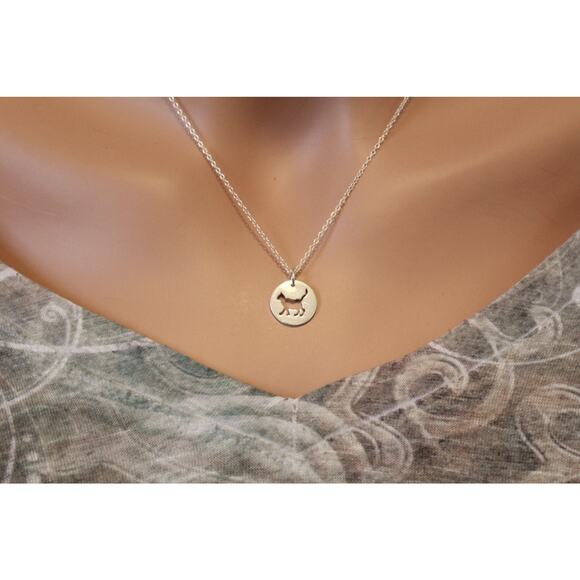 Sterling Silver Cat Necklace, Cat Cutout Necklace, Cat Silhouette Necklace - Picture 2 of 3